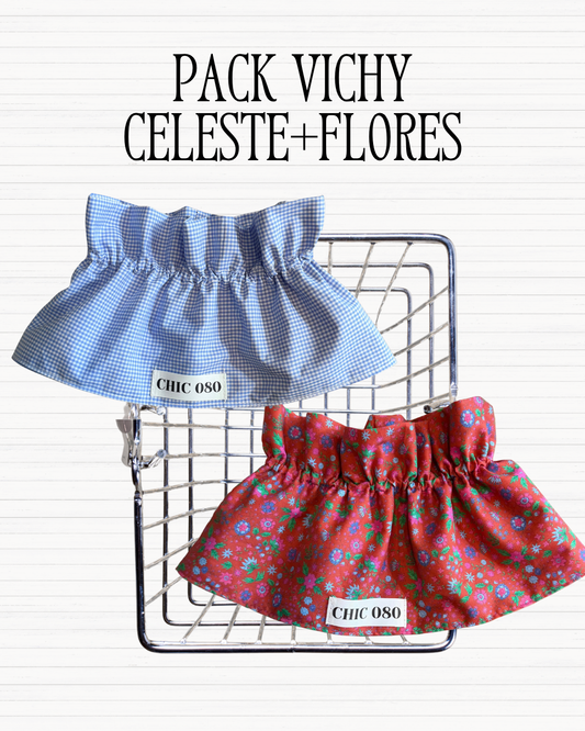 Pack Vichy Celeste + Flores