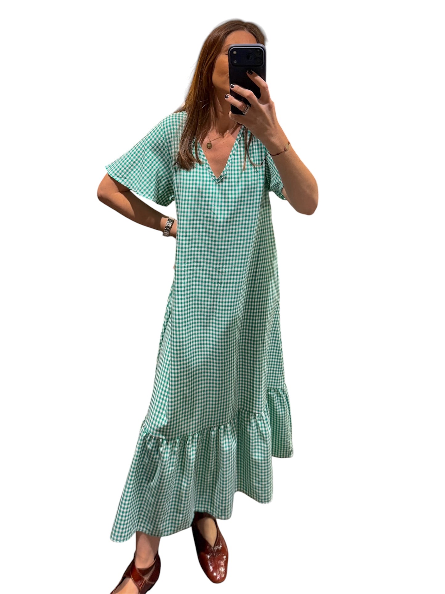 Vestido Vichy azul verde