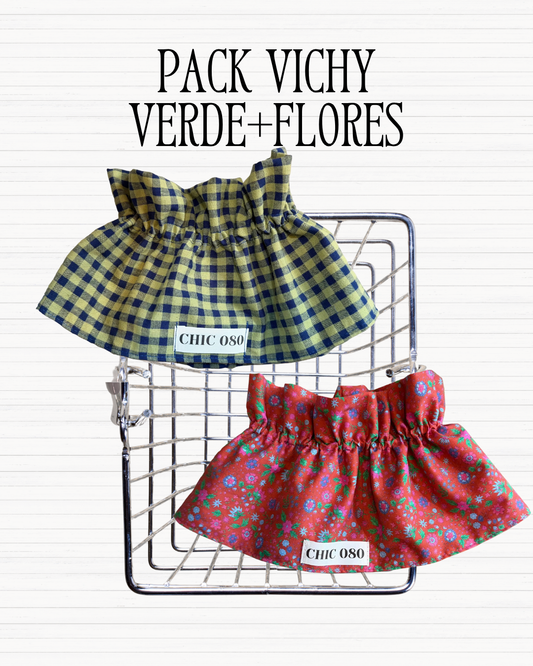 Pack Vichy verde + flores