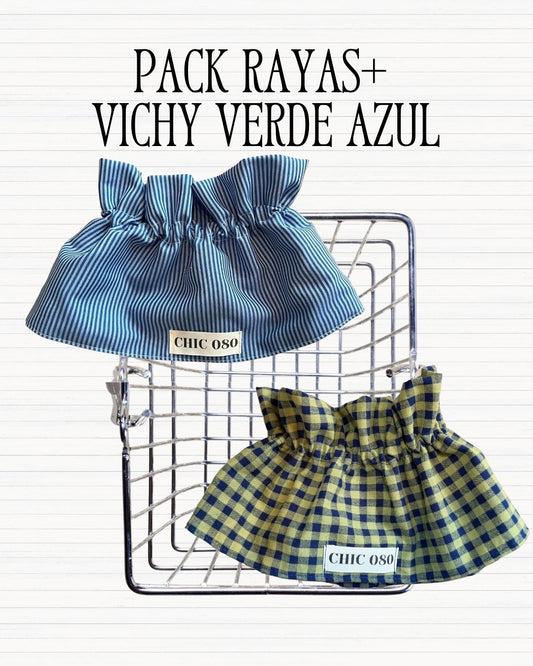 Pack rayas + vichy verde azul