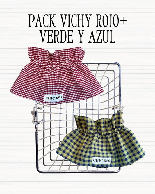 Pack vichy rojo + verde y azul
